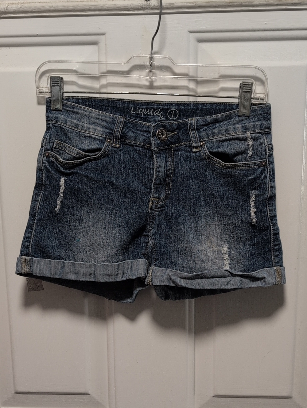 Liquido Blue Distressed Roll-Cuff Jean Shorts